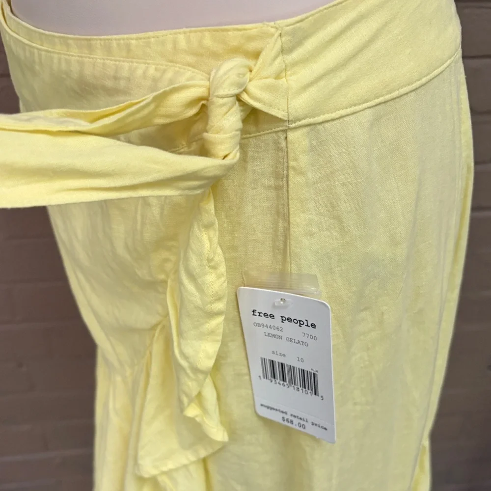 Free People  NWT   Linen Blend Yellow Wrap Skirt  10